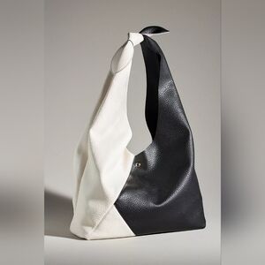 ANTHROPOLOGIE Women’s Faux Leather Colorblock Knotted Shoulder Bag black/white